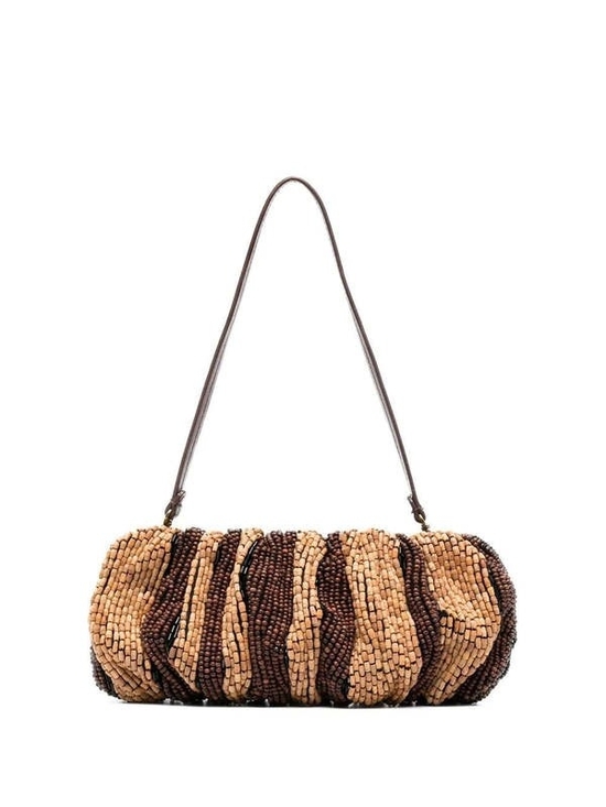 STAUD Handbags - NWT STAUD Beaded Bean Bag- Wood Stripe Clutch/ Shoulder Bag